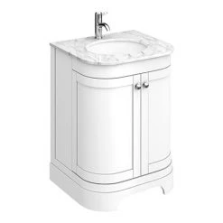 Period Bathroom Co. 620mm Curved Vanity Unit with White Marble Basin Top - White | Freestanding Bathroom Vanity