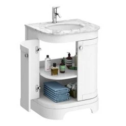 Period Bathroom Co. 620mm Curved Vanity Unit with White Marble Basin Top - White | Freestanding Bathroom Vanity -Vanity Units Shop PBC6WTCRVM d2 460
