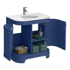 Period Bathroom Co. 820mm Curved Vanity Unit with White Marble Basin Top - Cobalt Blue -Vanity Units Shop PBC8BLCRVM d2 460