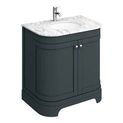 Period Bathroom Co. 820mm Curved Vanity Unit with White Marble Basin Top - Dark Grey | Freestanding Bathroom Storage