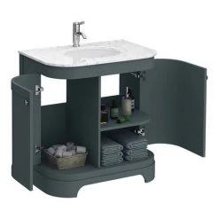 Period Bathroom Co. 820mm Curved Vanity Unit with White Marble Basin Top - Dark Grey | Freestanding Bathroom Storage -Vanity Units Shop PBC8DGCRVM d2 460