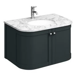 Period Bathroom Co. 820mm Curved Wall Hung Vanity with White Marble Basin Top - Dark Grey | Premium Bathroom Furniture
