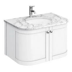 The Period Bathroom Co. 820mm Curved Wall Hung Vanity with White Marble Basin Top - White | Premium Bathroom Vanity Unit