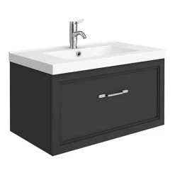 Period Bathroom Co. 800mm Wall Hung Vanity - Matt Black with Chrome Handle | 1 Drawer