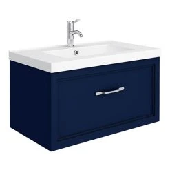 Period Bathroom Co. Matt Blue Wall Hung Vanity - 800mm Single Drawer with Chrome Handle