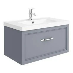 Matt Grey Wall Hung Vanity Unit - 800mm with 1 Drawer & Chrome Handle | The Period Bathroom Co.