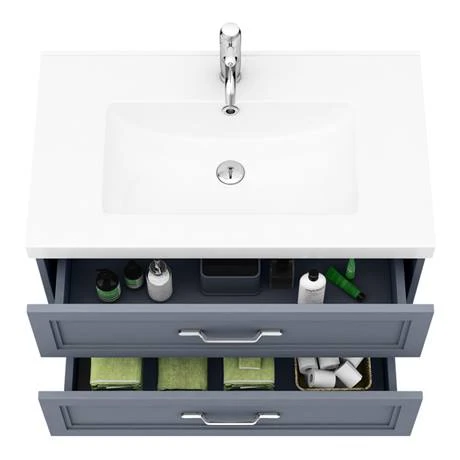 Period Bathroom Co. Wall Hung Vanity - Matt Grey - 800mm 2 Drawer with Chrome Handles 2 Period Bathroom Co. Wall Hung Vanity - Matt Grey - 800mm 2 Drawer with Chrome Handles - Image 2