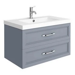 Period Bathroom Co. Wall Hung Vanity - Matt Grey - 800mm 2 Drawer with Chrome Handles