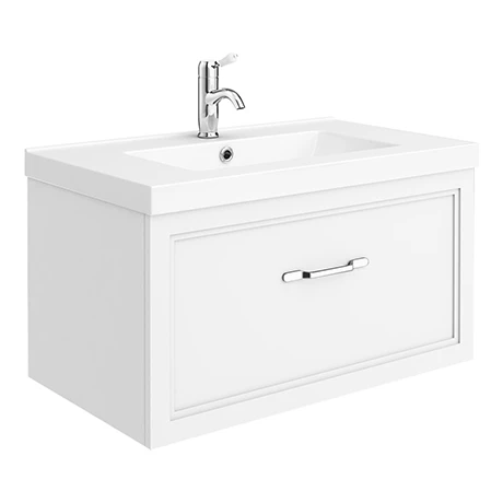Period Bathroom Co. Matt White Wall Hung Vanity - 800mm 1 Drawer with Chrome Handle 1 Period Bathroom Co. Matt White Wall Hung Vanity - 800mm 1 Drawer with Chrome Handle