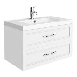 Period Bathroom Co. Matt White Wall Hung Vanity - 800mm 2 Drawer with Chrome Handles