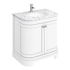 Period Bathroom Co. 820mm Curved Vanity Unit with White Marble Basin Top - White | Freestanding Bathroom Vanity