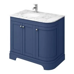 Period Bathroom Co. 920mm LH Offset Vanity Unit with White Marble Basin Top - Cobalt Blue | Freestanding Vanity Unit