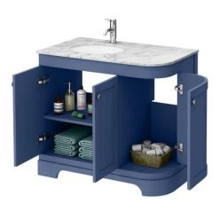 Period Bathroom Co. 920mm LH Offset Vanity Unit with White Marble Basin Top - Cobalt Blue | Freestanding Vanity Unit -Vanity Units Shop PBC9BLCRVMLH d2 460