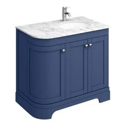 Period Bathroom Co. 920mm RH Offset Vanity Unit with White Marble Basin Top - Cobalt Blue | Freestanding Bathroom Vanity