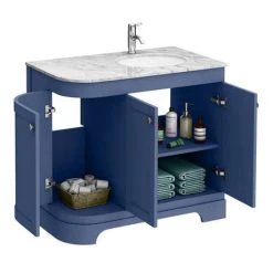 Period Bathroom Co. 920mm RH Offset Vanity Unit with White Marble Basin Top - Cobalt Blue | Freestanding Bathroom Vanity -Vanity Units Shop PBC9BLCRVMRH d2 460