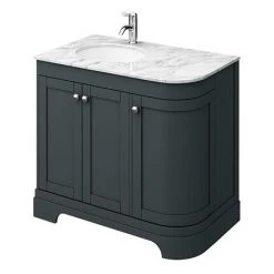 Period Bathroom Co. 920mm LH Offset Vanity Unit with White Marble Basin Top - Dark Grey | Freestanding Bathroom Vanity