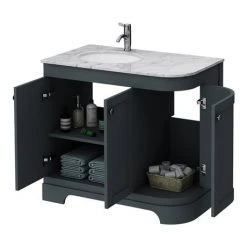 Period Bathroom Co. 920mm LH Offset Vanity Unit with White Marble Basin Top - Dark Grey | Freestanding Bathroom Vanity -Vanity Units Shop PBC9DGCRVMLH d2 460