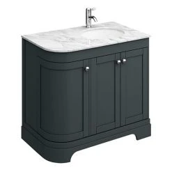 The Period Bathroom Co. 920mm RH Offset Vanity Unit with White Marble Basin Top - Dark Grey | Freestanding Bathroom Vanity