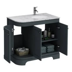 The Period Bathroom Co. 920mm RH Offset Vanity Unit with White Marble Basin Top - Dark Grey | Freestanding Bathroom Vanity -Vanity Units Shop PBC9DGCRVMRH d2 460
