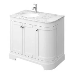 Period Bathroom Co. 920mm LH Offset Vanity Unit with White Marble Basin Top - White | Freestanding Vanity Unit