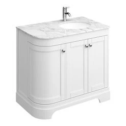 Period Bathroom Co. 920mm RH Offset Vanity Unit with White Marble Basin Top - White | Freestanding Bathroom Vanity