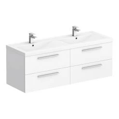 Hudson Reed 1440mm Gloss White Quartet Double Basin Vanity Unit - Stylish Bathroom Storage Solution