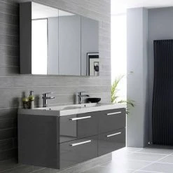 Hudson Reed 1440mm Gloss Grey Quartet Double Basin Vanity Unit -Vanity Units Shop QUA002 detail1n 460