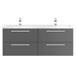 Hudson Reed 1440mm Gloss Grey Quartet Double Basin Vanity Unit -Vanity Units Shop QUA002 ndetail1 460