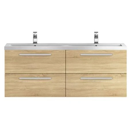 Hudson Reed 1440mm Natural Oak Quartet Double Basin Vanity Unit - Premium Double Sink Bathroom Furniture 2 Hudson Reed 1440mm Natural Oak Quartet Double Basin Vanity Unit - Premium Double Sink Bathroom Furniture - Image 2
