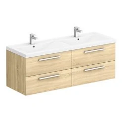 Hudson Reed 1440mm Natural Oak Quartet Double Basin Vanity Unit - Premium Double Sink Bathroom Furniture