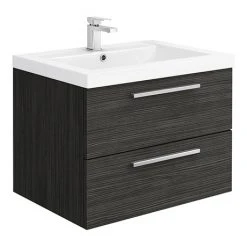 Hudson Reed 720mm Black Woodgrain Modular Basin Vanity Unit - Wall Hung Bathroom Furniture