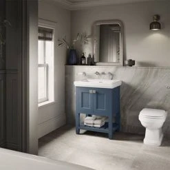 Burlington Riviera Matt Blue 580mm Freestanding Vanity Unit with Square Basin -Vanity Units Shop Riviera Blue 2 460