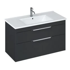 Britton Shoreditch 1000mm Wall-Hung Double Drawer Vanity Unit - Matt Grey | Modern Bathroom Storage