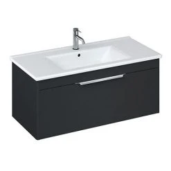 Britton Shoreditch 1000mm Wall-Hung Single Drawer Vanity Unit - Matt Grey | Modern Bathroom Storage