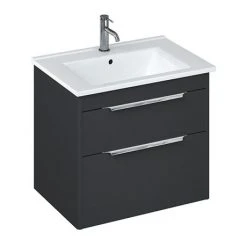Britton Shoreditch 650mm Wall-Hung Double Drawer Vanity Unit with Chrome Handles - Matt Grey | Modern Bathroom Storage