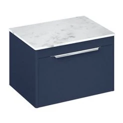 Britton Shoreditch Wall Hung Vanity Unit - 650mm Matt Blue with Carrara White Worktop | Stylish & Modern Design