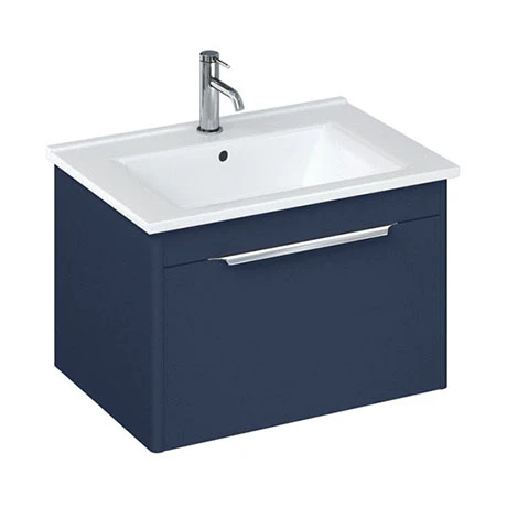 Britton Shoreditch 650mm Wall-Hung Vanity Unit with Single Drawer & Chrome Handle - Matt Blue 1 Britton Shoreditch 650mm Wall-Hung Vanity Unit with Single Drawer & Chrome Handle - Matt Blue