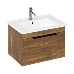 Britton Shoreditch 650mm Wall-Hung Single Drawer Vanity Unit with Black Handle in Caramel | Modern Bathroom Storage