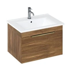 Britton Shoreditch 650mm Wall-Hung Single Drawer Vanity Unit with Brass Handle - Caramel | Premium Bathroom Storage