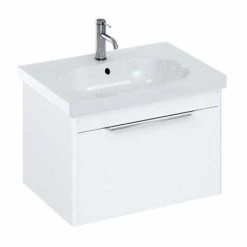 Britton Shoreditch 650mm Wall Hung Vanity Unit - Matt White with Chrome Handle & Round Basin