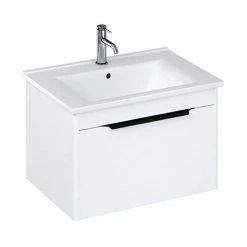 Britton Shoreditch 650mm Wall-Hung Single Drawer Vanity Unit with Black Handle - Matt White