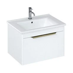 Britton Shoreditch 650mm Wall-Hung Single Drawer Vanity Unit with Brass Handle - Matt White | Premium Bathroom Storage