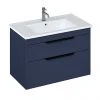Britton Shoreditch 850mm Wall-Hung Double Drawer Vanity Unit with Black Handles - Matt Blue | Modern Bathroom Storage