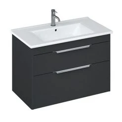 Britton Shoreditch 850mm Matt Grey Wall-Hung Double Drawer Vanity Unit with Chrome Handles