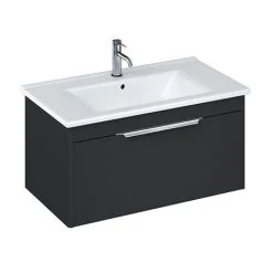 Britton Shoreditch 850mm Wall-Hung Single Drawer Vanity Unit - Matt Grey with Chrome Handle
