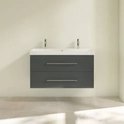 Villeroy & Boch Avento Crystal Grey 1000mm Wall Hung 2-Drawer Double Vanity Unit | Modern Bathroom Furniture -Vanity Units Shop SAVE01B101 D2 460
