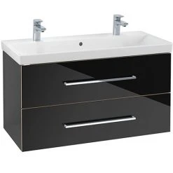 Villeroy & Boch Avento Crystal Black 1000mm Wall Hung 2-Drawer Double Vanity Unit - Modern Bathroom Design
