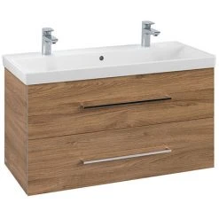 Villeroy & Boch Avento Oak Kansas 1000mm Wall-Hung 2-Drawer Double Vanity Unit – Modern Bathroom Storage Solution