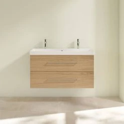 Villeroy & Boch Avento Nordic Oak 1000mm Wall Hung 2-Drawer Double Vanity Unit - Premium Bathroom Furniture -Vanity Units Shop SAVE01VJ01 D2 460