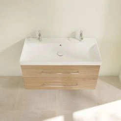 Villeroy & Boch Avento Nordic Oak 1000mm Wall Hung 2-Drawer Double Vanity Unit - Premium Bathroom Furniture -Vanity Units Shop SAVE01VJ01 D3 460